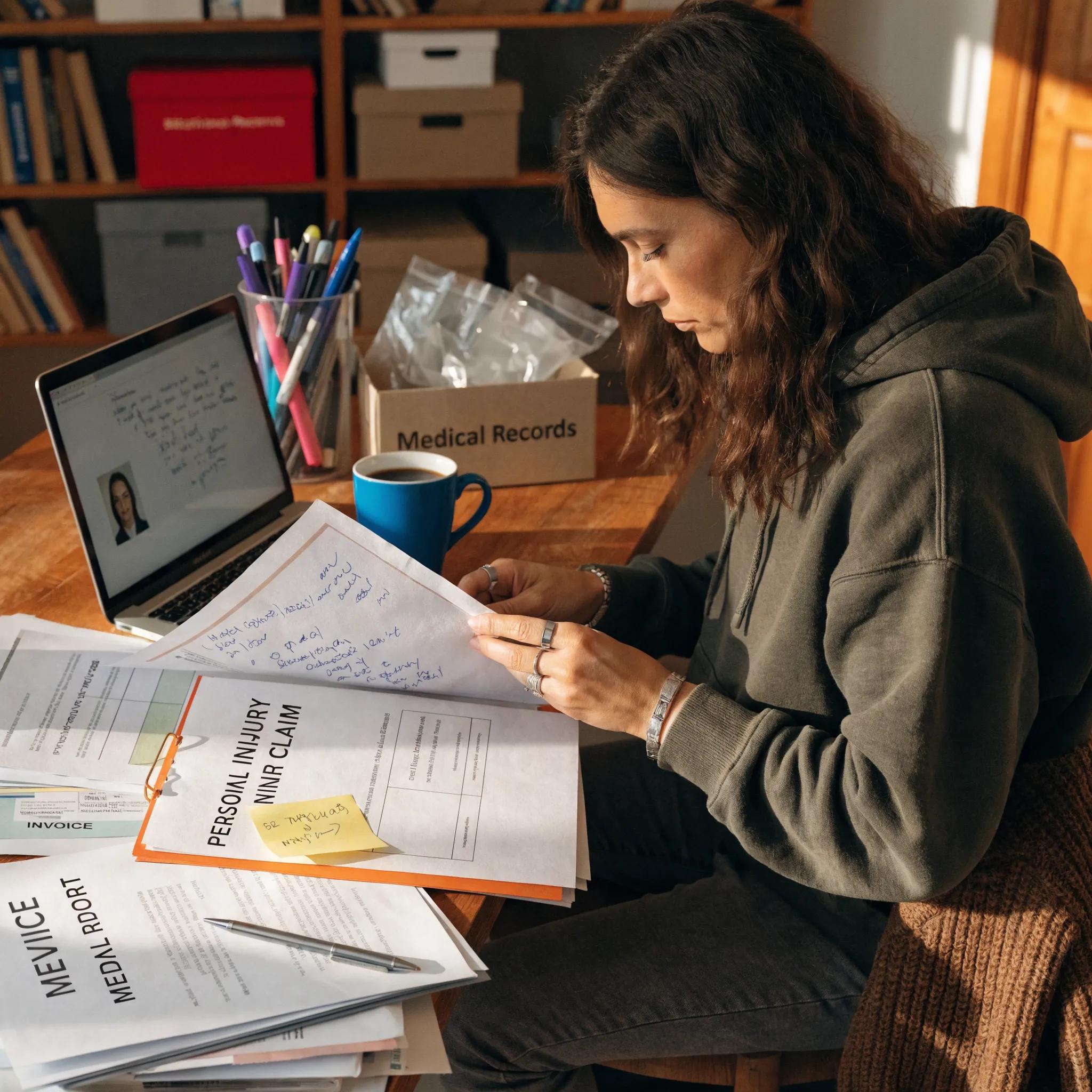 Person Preparing Documentation for Personal Injury Claim Filing
