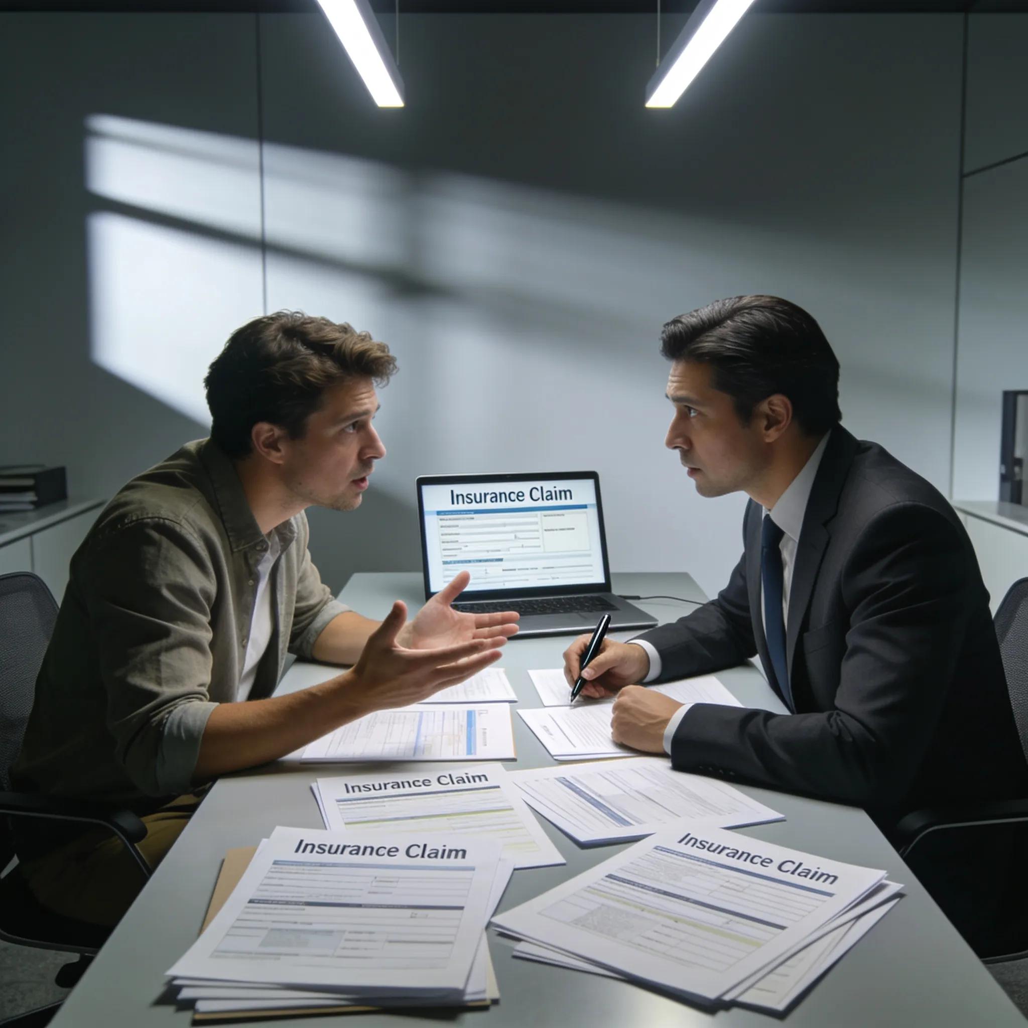 Claimant negotiating with an insurance adjuster during a personal injury claim discussion