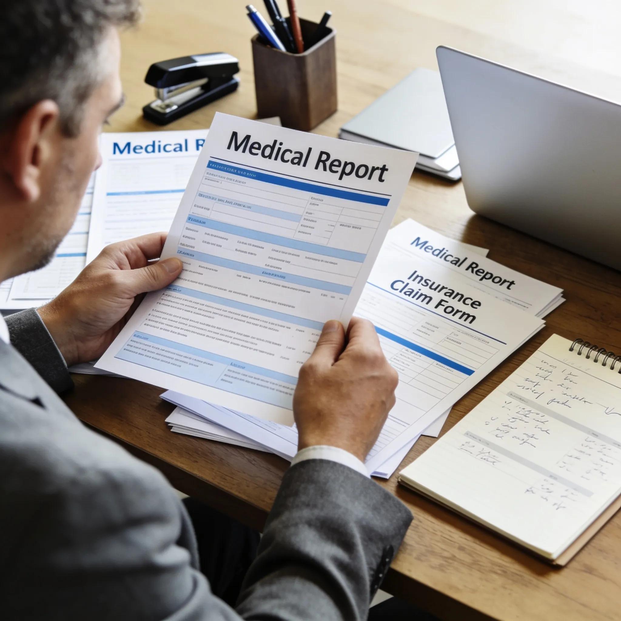 Person reviewing personal injury claim documents with a focused expression